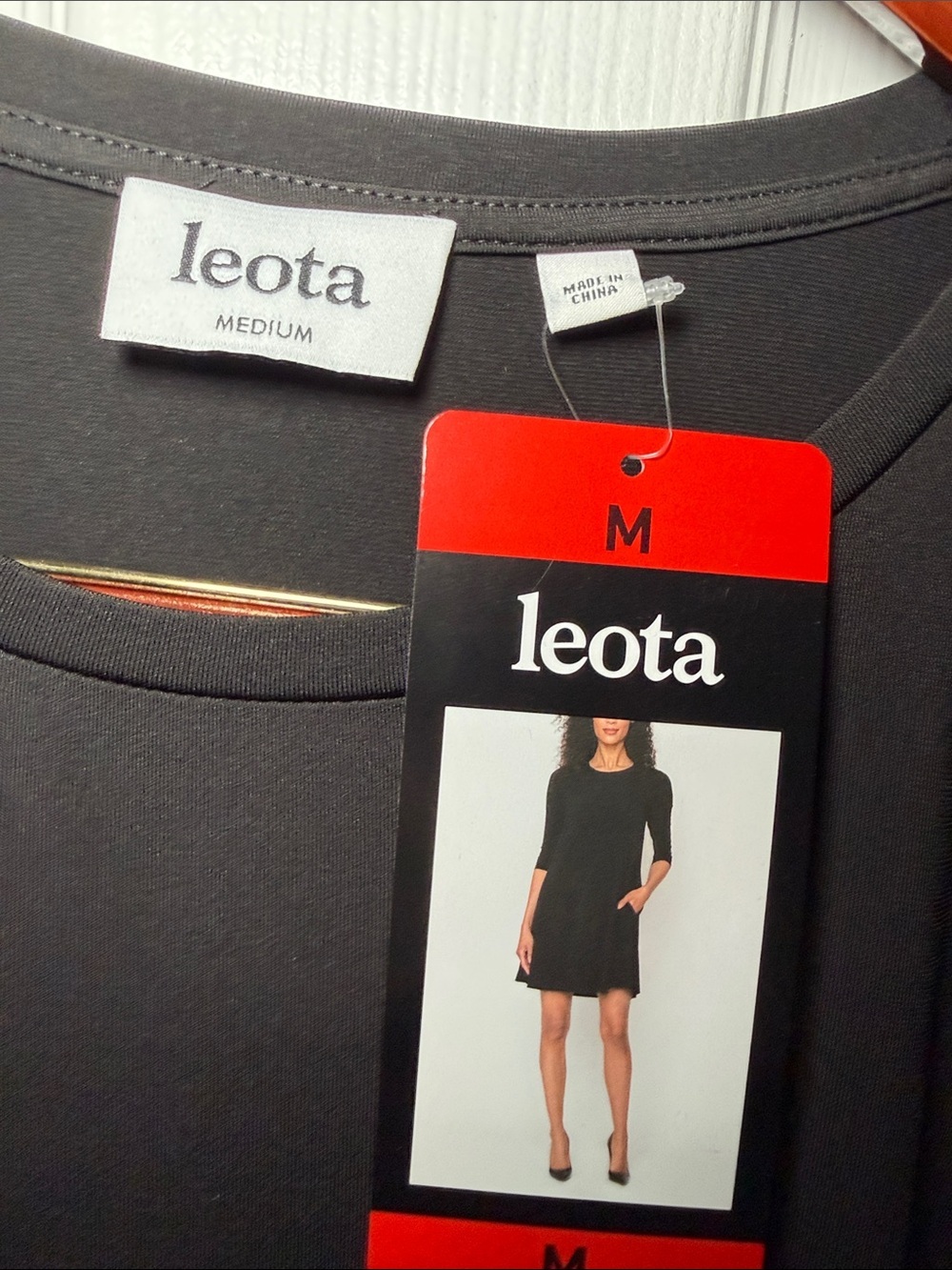 NEW! Leota Black Quarter Sleeve Swing Mini Dress Medium